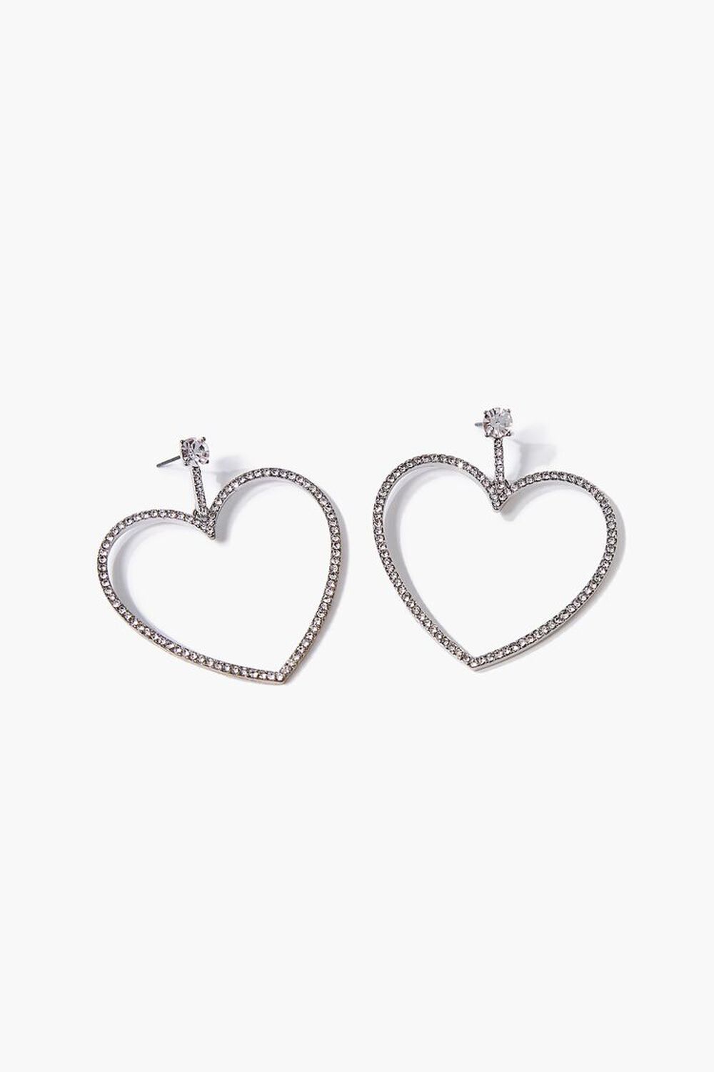 SILVER/CLEAR Rhinestone Heart Drop Earrings, image 1