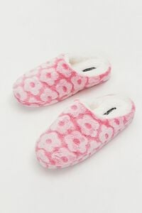 PINK Floral Print Plush Slippers, image 1