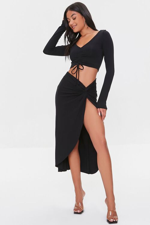 BLACK Crop Top & Skirt Matching Set, image 4