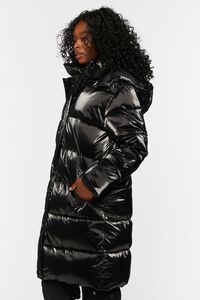 BLACK Longline Hooded Puffer Jacket, image 2
