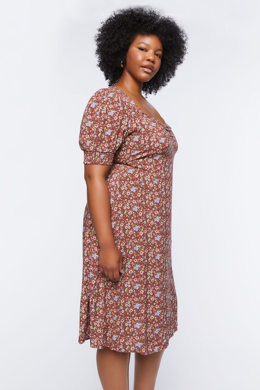 CURRANT/MULTI Plus Size Ditsy Floral Print Midi Dress, image 2