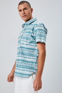 WHITE/GREEN Wave Print Button-Front Shirt, image 2