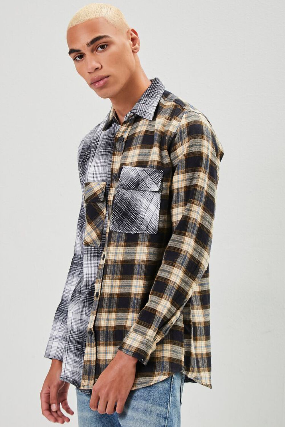 GREY/MULTI Reworked Plaid Button-Front Shirt, image 1