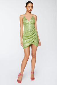 GREEN Sequin Ruched Bodycon Mini Dress, image 4