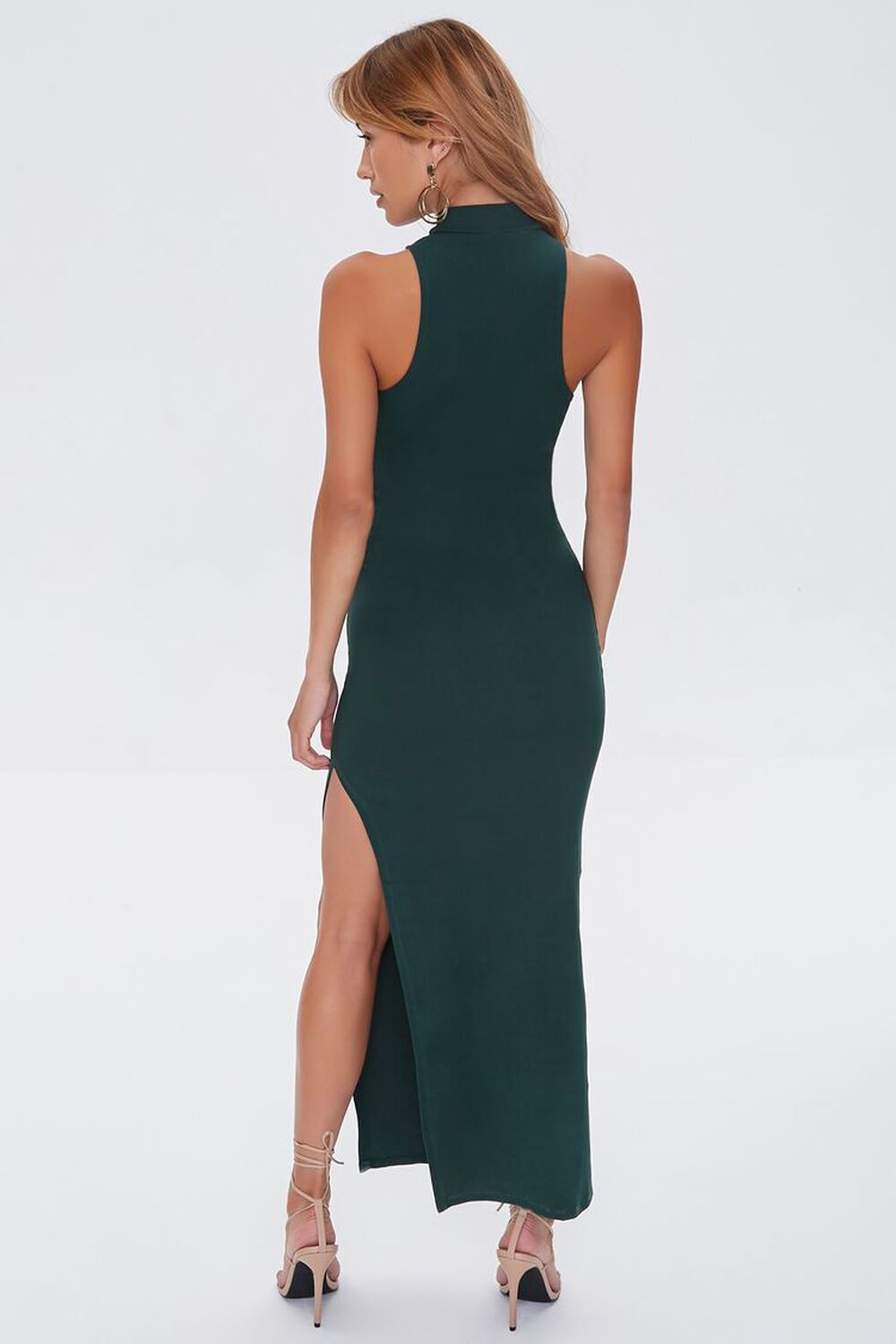 HUNTER GREEN Sleeveless Side-Slit Maxi Dress, image 3