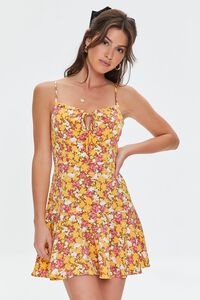 TAN/MULTI Floral Print Cami Mini Dress, image 1