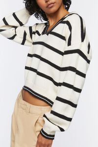 WHITE/BLACK Drop-Sleeve Striped Sweater, image 5
