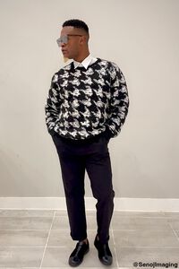 BLACK/WHITE Houndstooth Drop-Sleeve Sweater, image 1