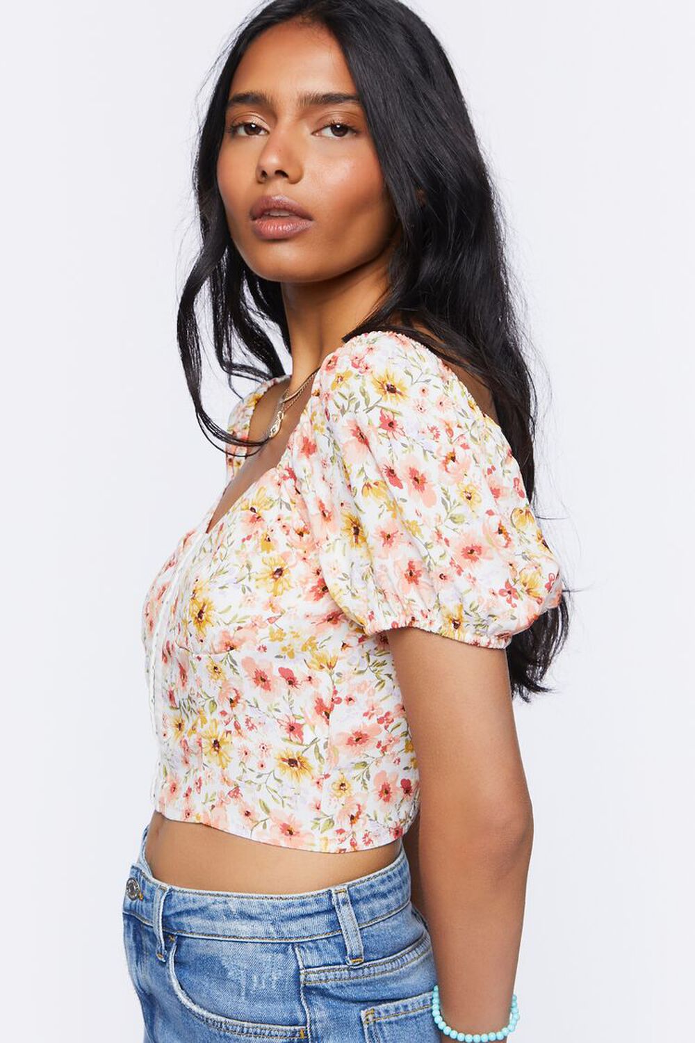 IVORY/MULTI Sweetheart Floral Print Top, image 2