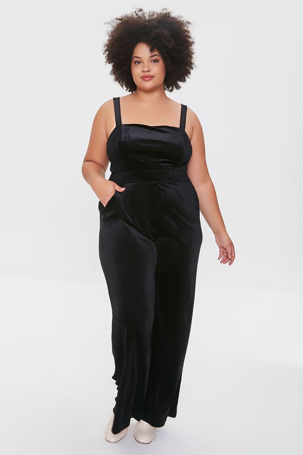 BLACK Plus Size Velvet Jumpsuit, image 1