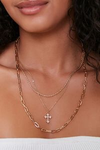 GOLD Cross Pendant Layered Necklace, image 1