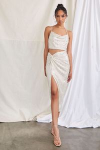 CREAM/SILVER Sequin Cami & Midi Skirt Set, image 7