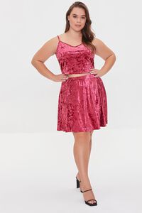 BURGUNDY Plus Size Velvet Cami & Skirt Set, image 4