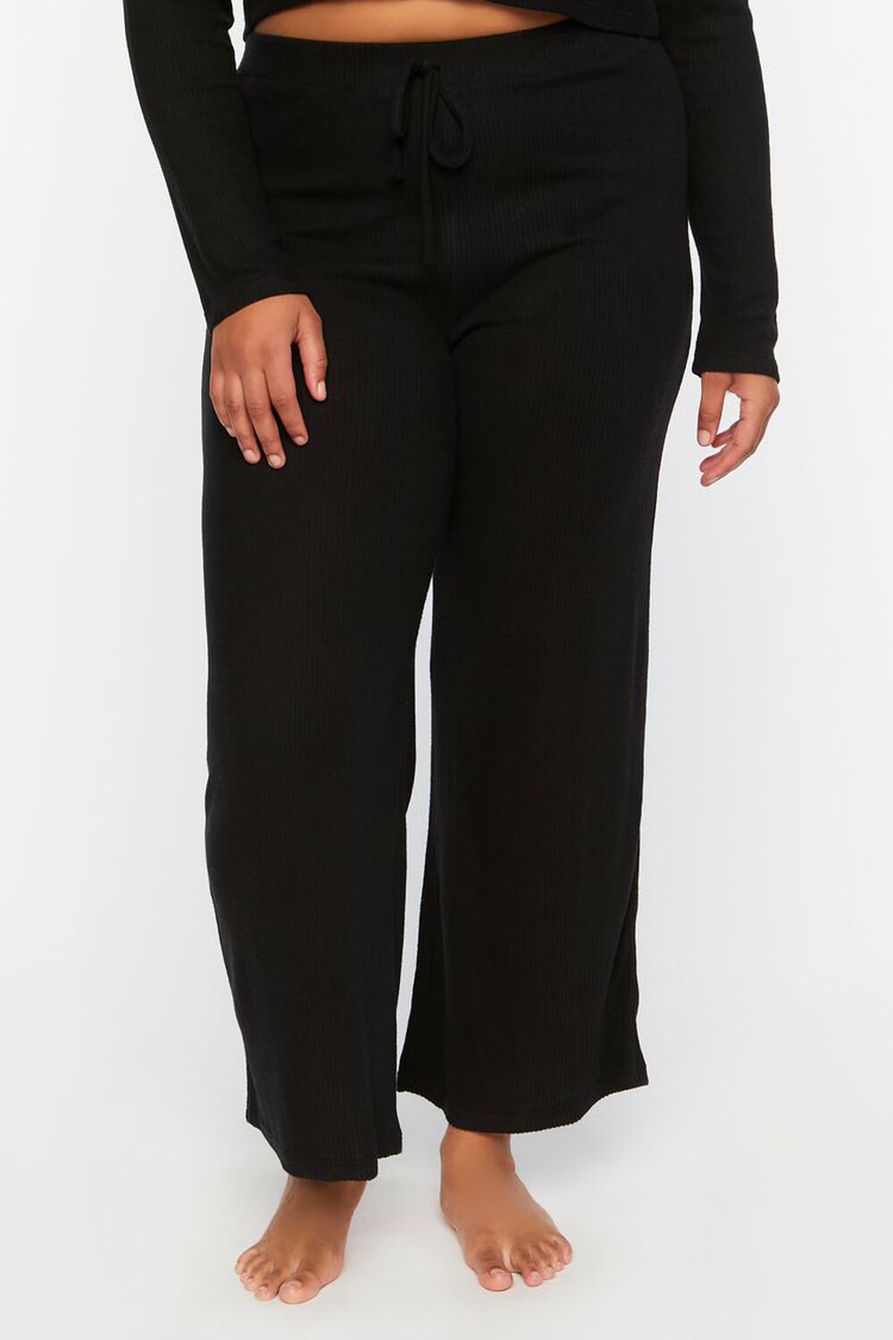BLACK Plus Size Ribbed Lounge Pants, image 2