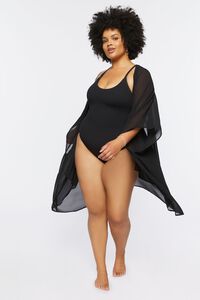 BLACK Plus Size Mesh Swim Cover-Up Kimono, image 4