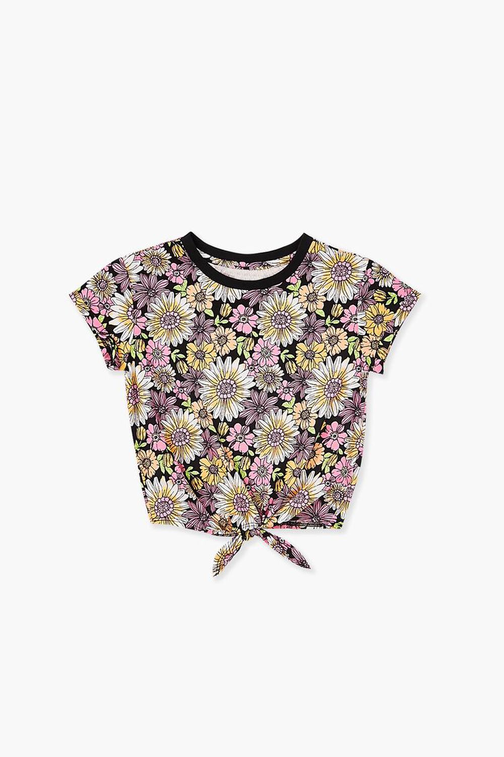 BLACK/MULTI Girls Floral Print Knotted Tee (Kids), image 3