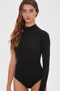 BLACK One-Sleeve Mock Neck Bodysuit, image 5