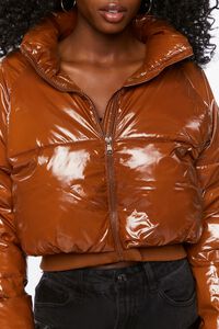 BROWN Faux Patent Leather Puffer Jacket, image 5