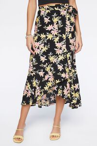 BLACK/MULTI Floral Print High-Low Skirt, image 2