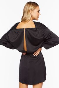 BLACK Satin Belted Drop-Sleeve Mini Dress, image 3