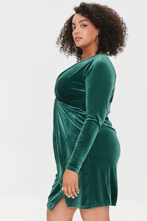 GREEN Plus Size Velour Mini Dress, image 2