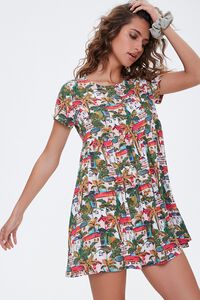 HOT PINK/MULTI Tropical Town Print Dress, image 1