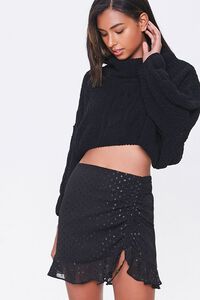BLACK Ruched Drawstring Mini Skirt, image 1