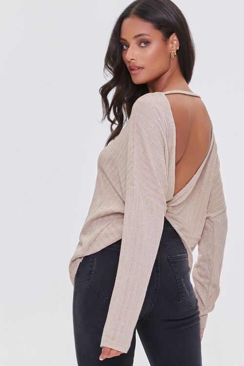 TAUPE Ribbed Twist-Back Sweater, image 1