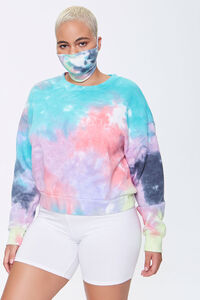 BLUE/MULTI Plus Size Sweatshirt & Face Mask Set, image 1