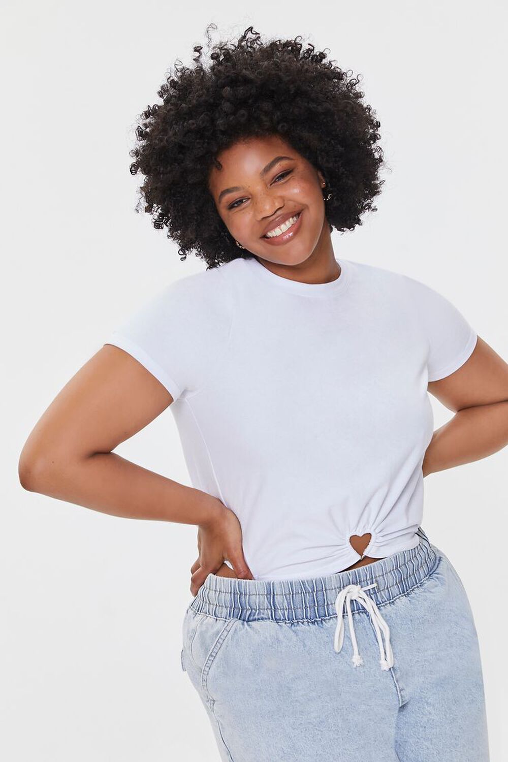 WHITE Plus Size Heart Ring Cropped Tee, image 1