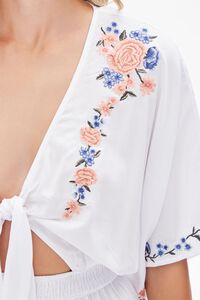 WHITE/MULTI Floral Embroidered Tie-Front Romper, image 5