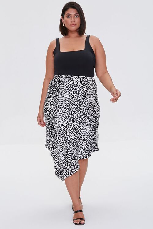 BLACK/MULTI Plus Size Leopard Print Slip Skirt, image 5