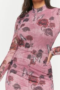BERRY/MULTI Mesh Butterfly Rose Print Mini Dress, image 5