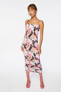 BLACK/MULTI Tropical Print Ruched Midi Dress, image 4