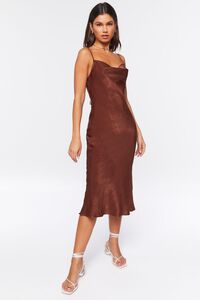 CHOCOLATE Cowl Neck Satin Midi Dress, image 1