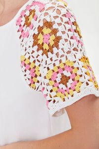CREAM/MULTI Crochet-Sleeve Tee, image 5