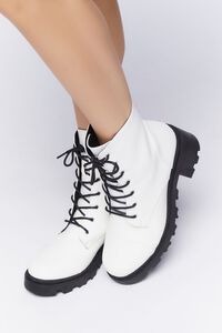 WHITE Faux Leather Combat Boots, image 5