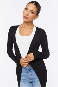 BLACK Ribbed Longline Cardigan Sweater, image 4