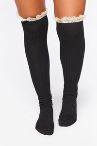 BLACK Crochet-Trim Over-the-Knee Socks, image 5