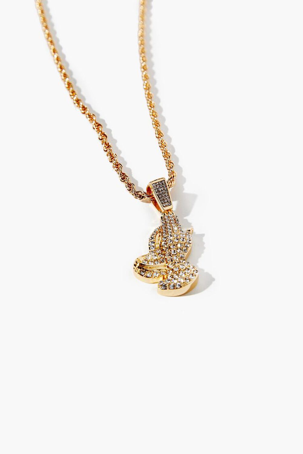 GOLD/CLEAR Men Praying Hands Necklace, image 1