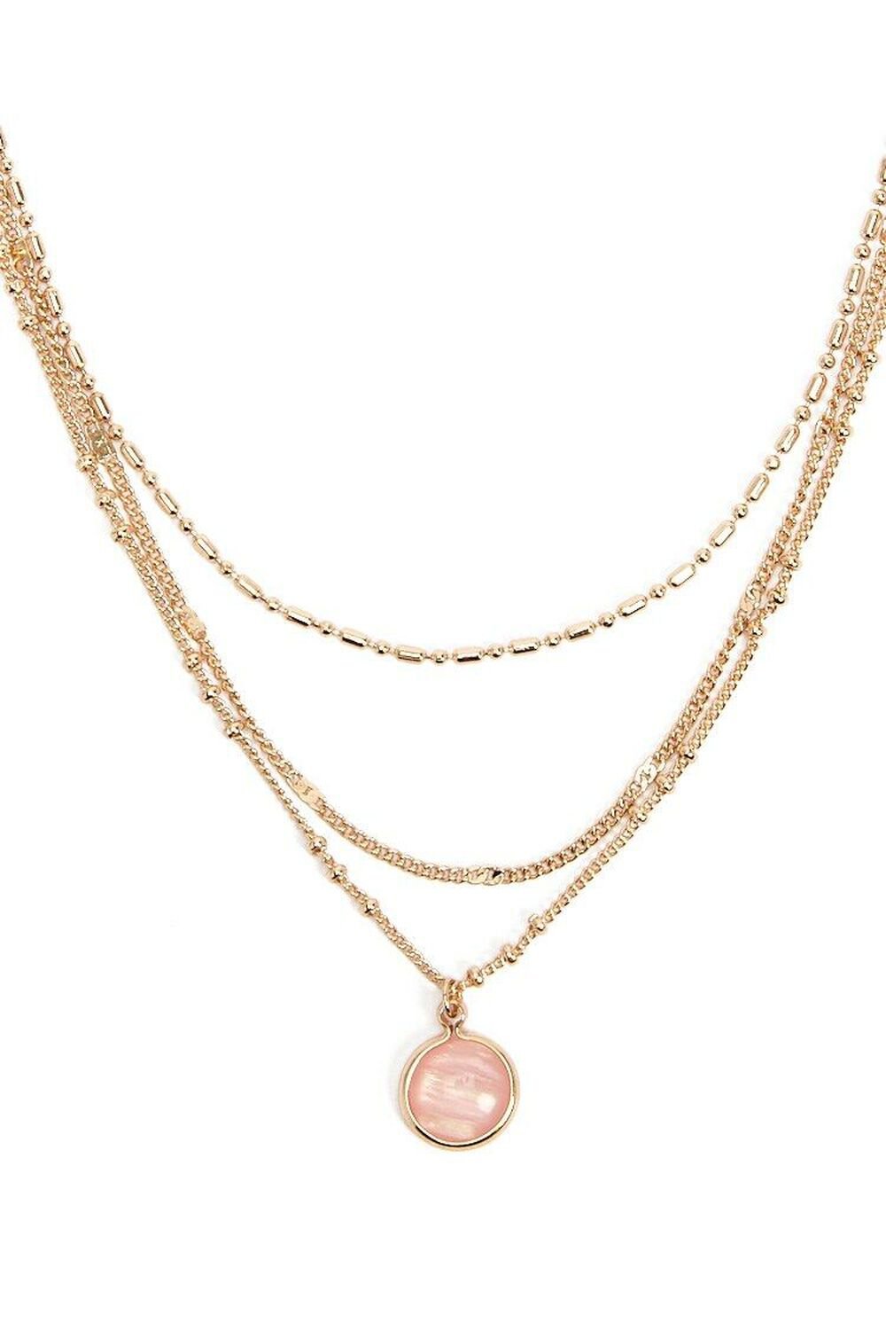 GOLD/PINK Layered Chain Necklace, image 1