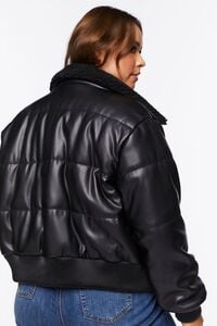 BLACK Plus Size Faux Leather Bomber Jacket, image 3