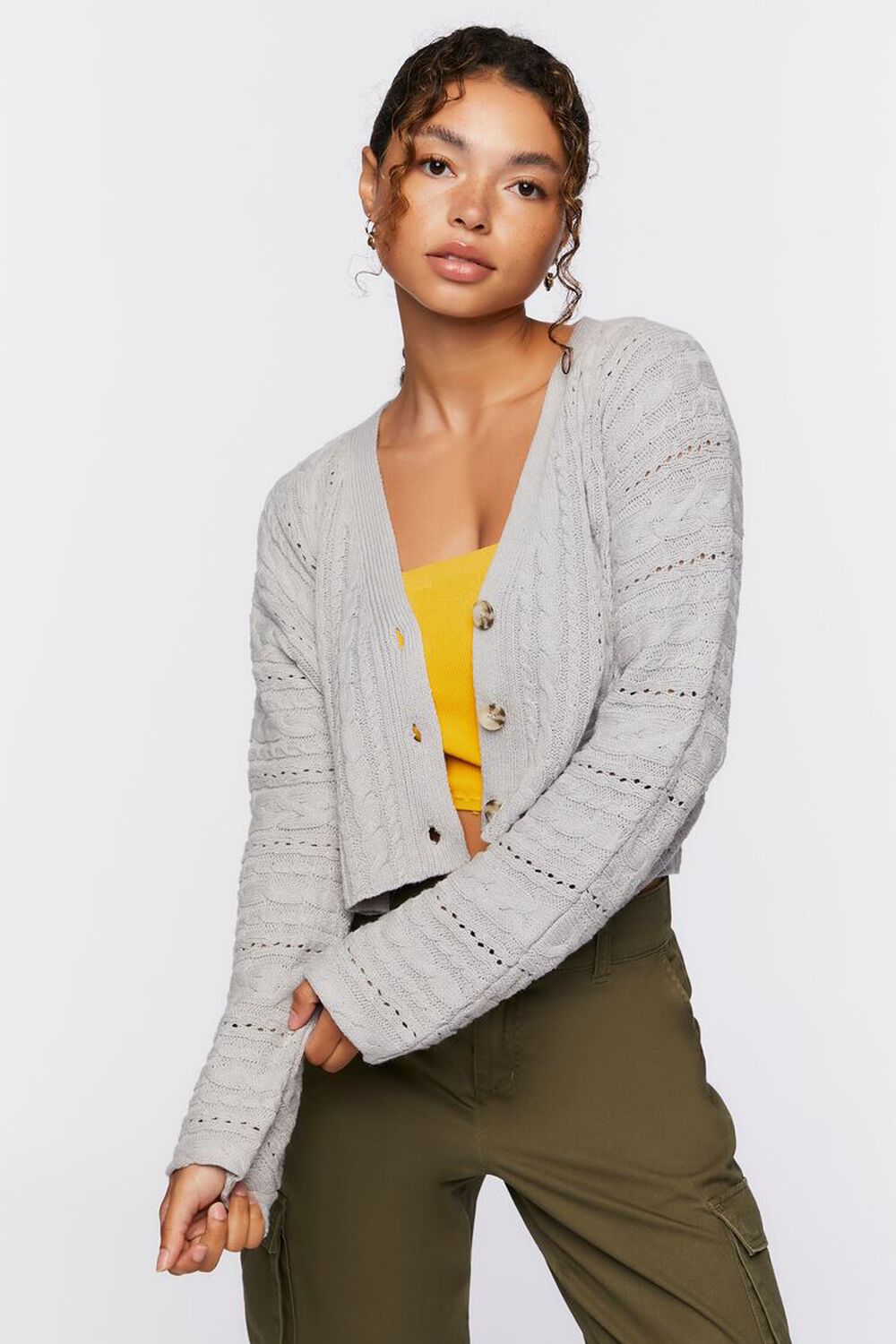 HEATHER GREY Cable Knit Cardigan Sweater, image 1