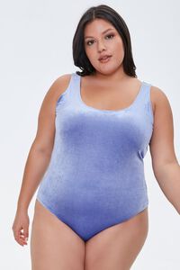 BLUE Plus Size Velvet Tank Bodysuit, image 5