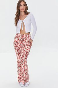 POMPEIAN RED /CREAM Floral Print Flare Pants, image 1