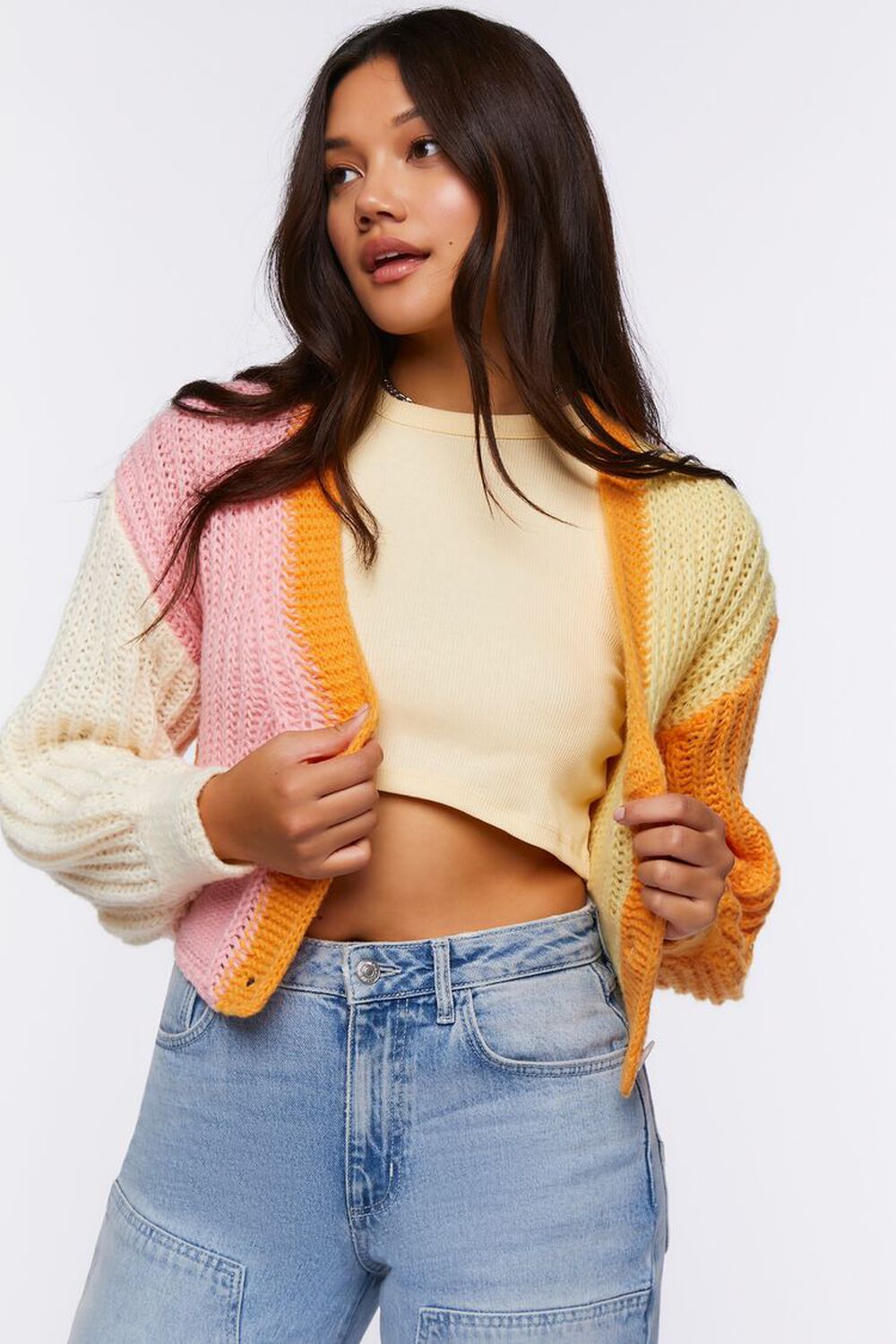 ORANGE/MULTI Colorblock Cardigan Sweater, image 1
