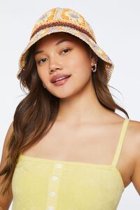 ORANGE/MULTI Premium Natural Straw Bucket Hat, image 3