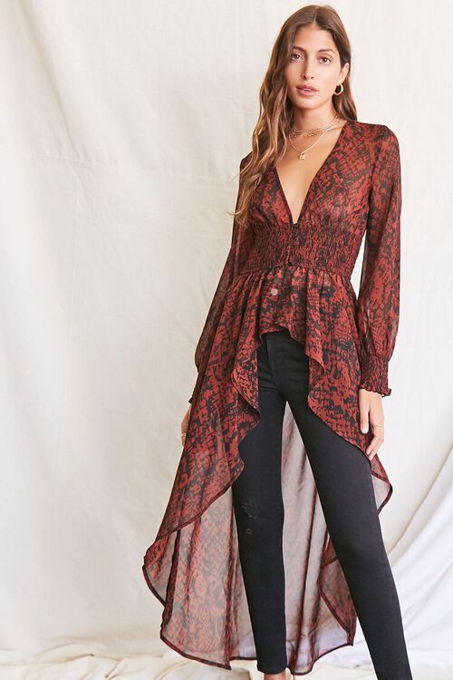BROWN/MULTI Faux Snakeskin Duster Tunic, image 1
