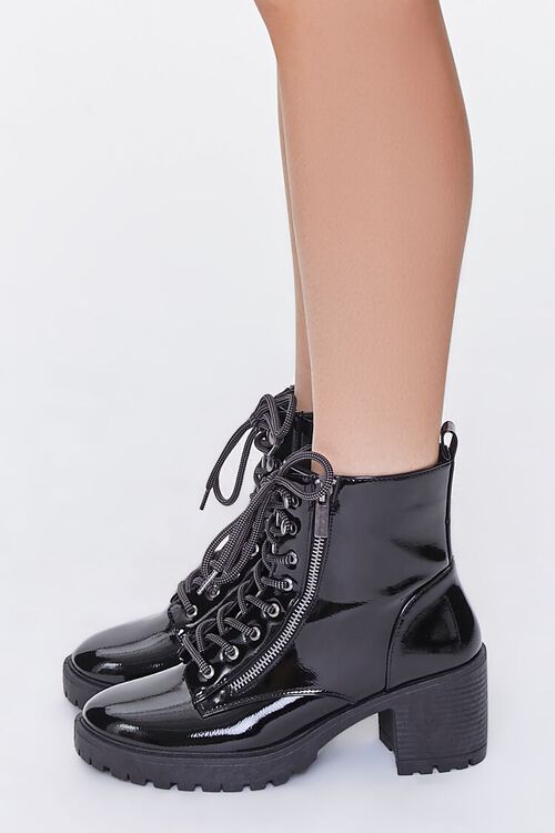 BLACK Faux Patent Leather Lug-Sole Booties, image 5