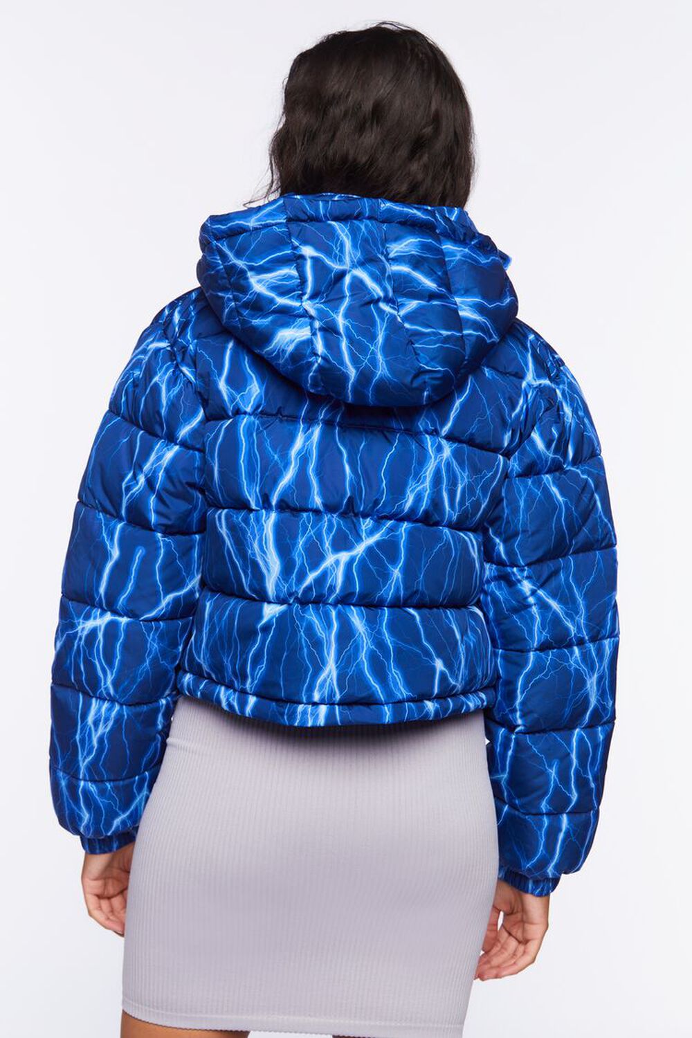 BLUE/MULTI Abstract Lightning Print Puffer Jacket, image 3